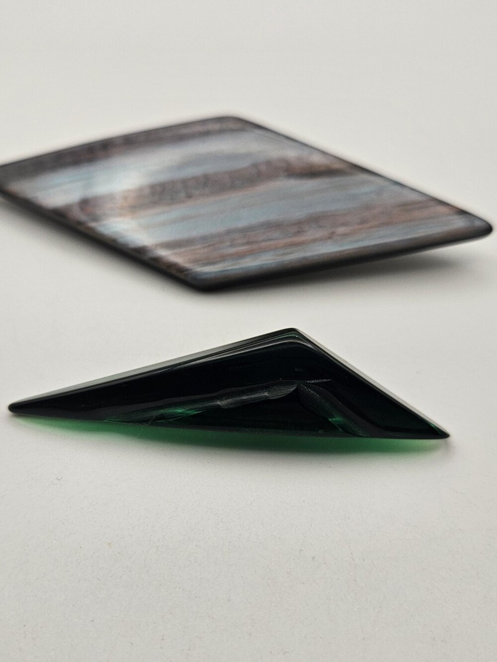 Vintage Geometric Lucite Brooch Pin Emerald Green & Iridescent Lot of 2